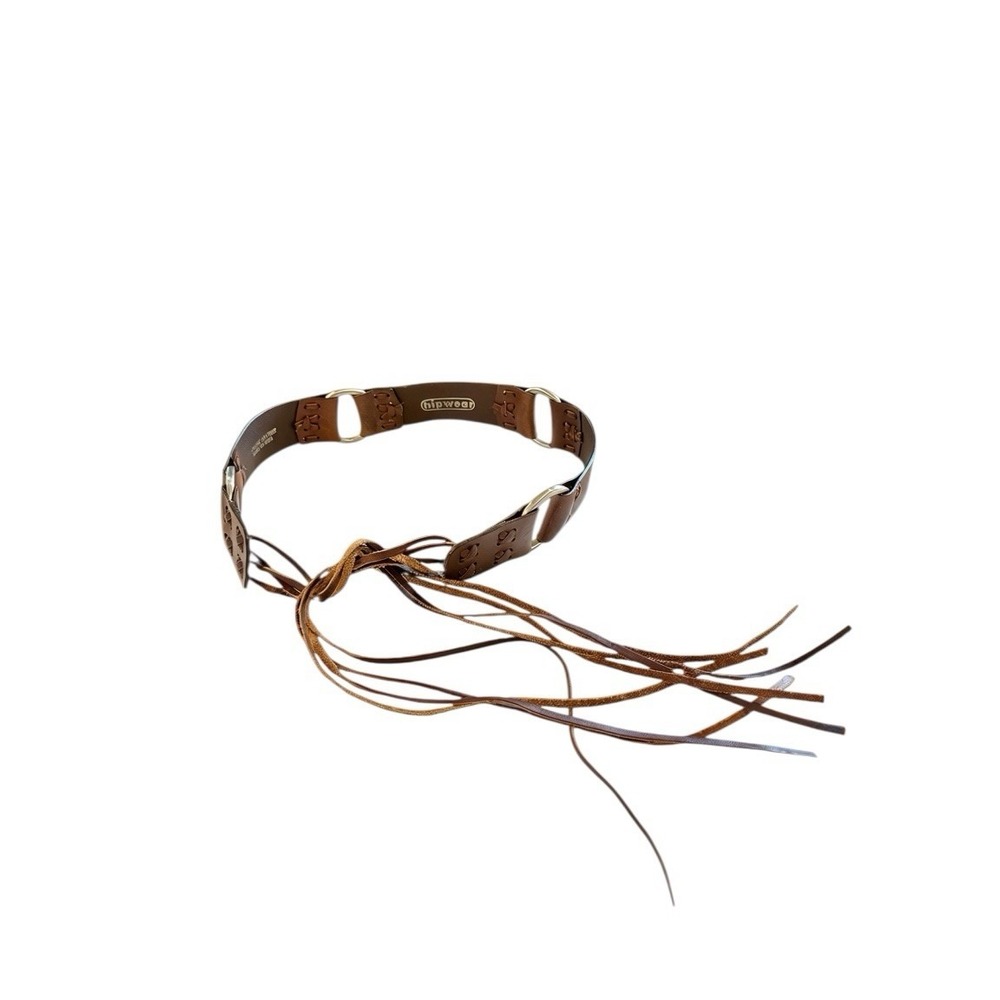 Hipwear M Brown Leather Boho Festival Fringe Tie Belt 30.75 X 2 W/O Fringe